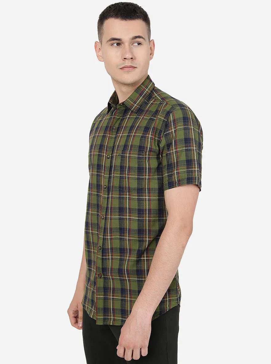 Dill Green Checked Slim Fit Casual Shirt | JadeBlue