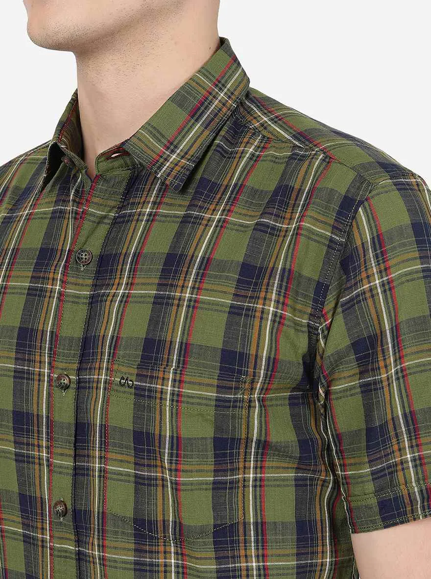 Dill Green Checked Slim Fit Casual Shirt | JadeBlue