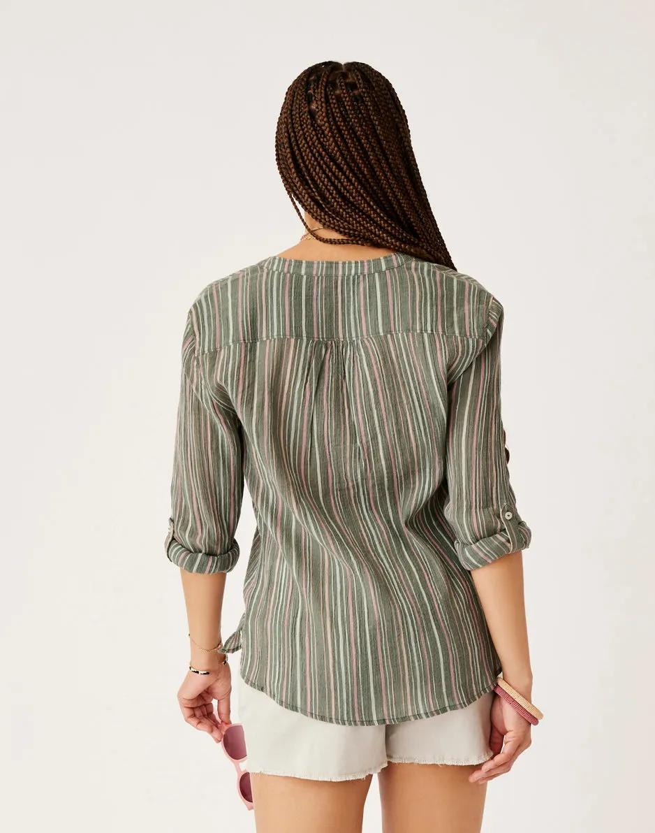 Dylan Gauze Shirt: Cilantro Stripe - FINAL SALE