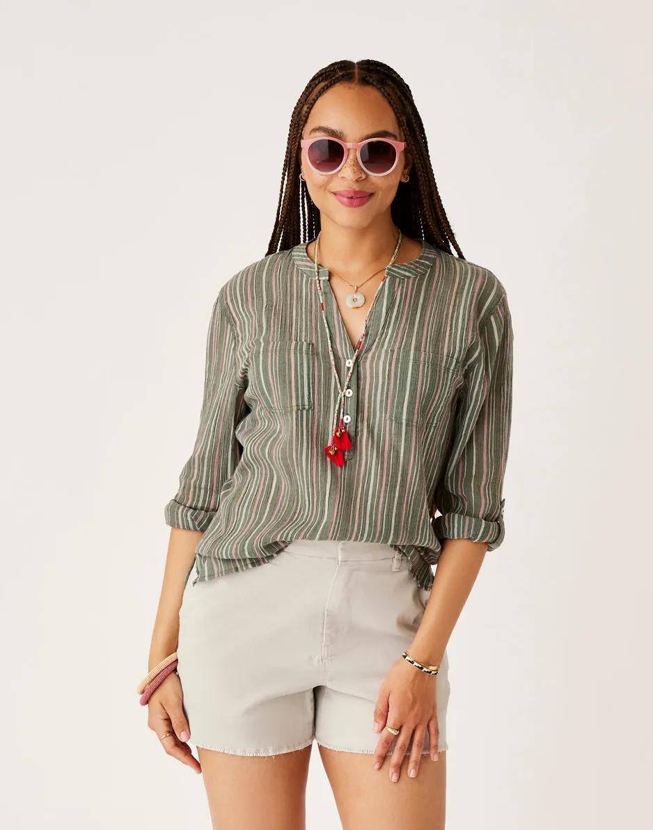 Dylan Gauze Shirt: Cilantro Stripe - FINAL SALE