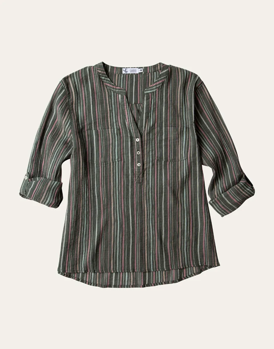 Dylan Gauze Shirt: Cilantro Stripe - FINAL SALE