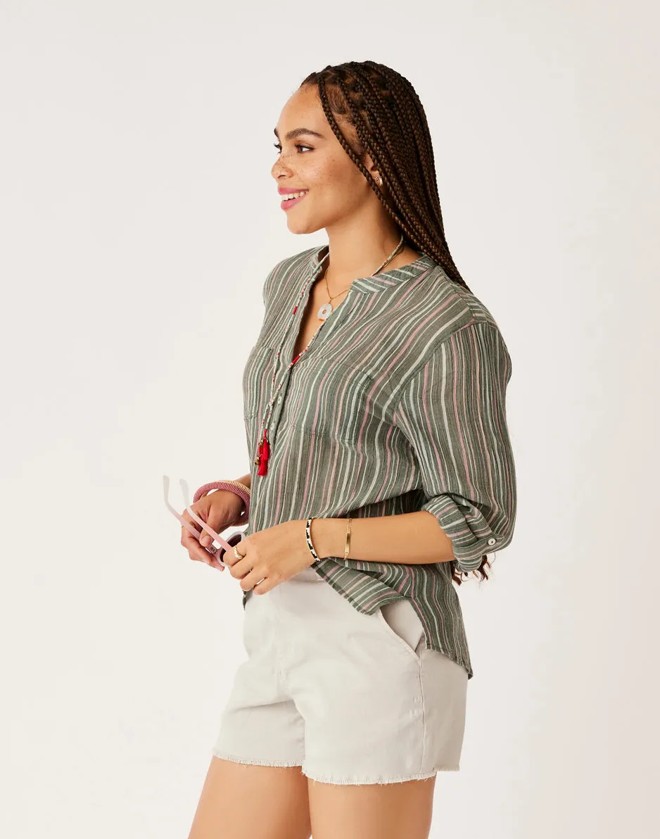 Dylan Gauze Shirt: Cilantro Stripe - FINAL SALE