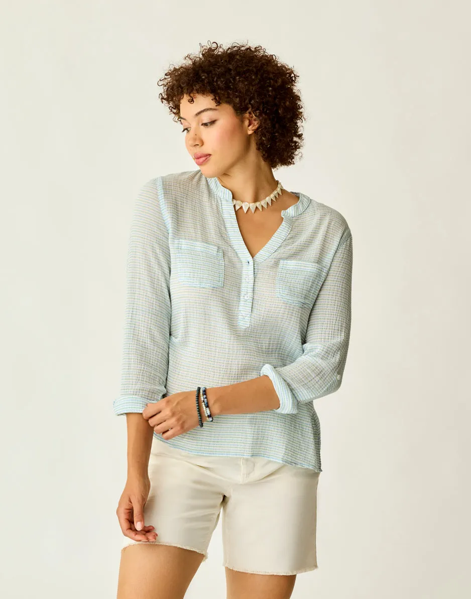 Dylan Gauze Shirt: Lagoon Stripe