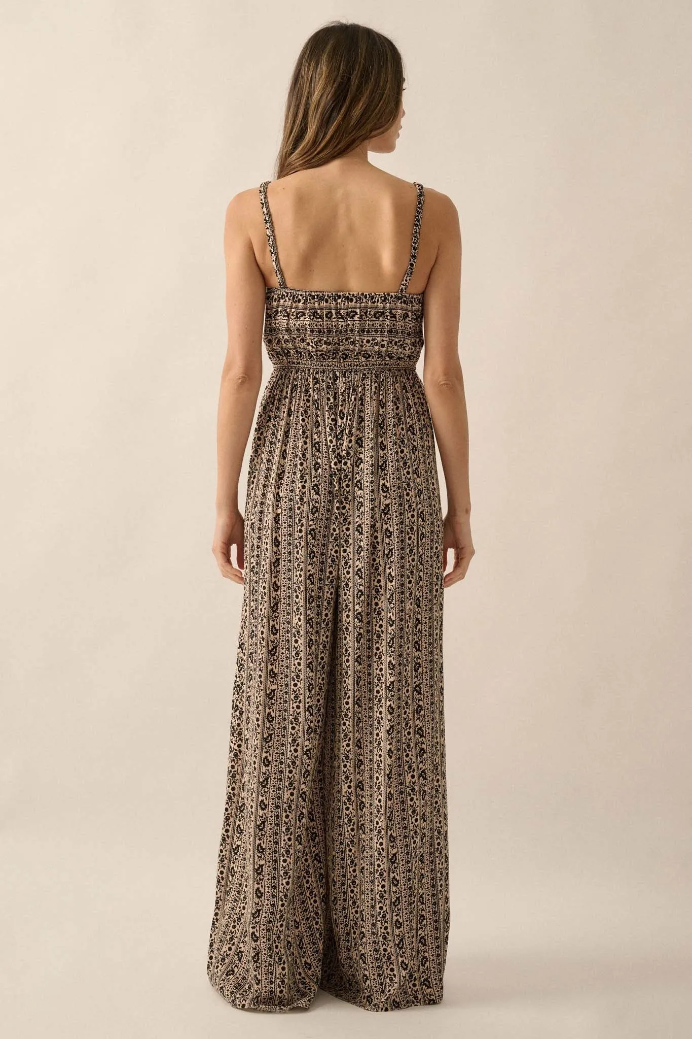 Far Off Somewhere Floral-Stripe Wide-Leg Jumpsuit