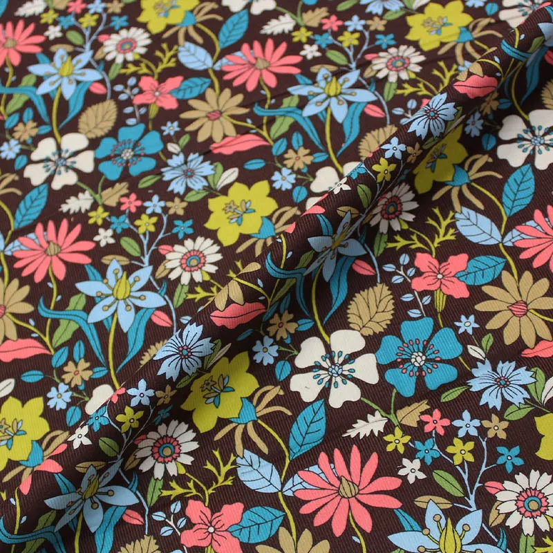 Floral Dressmaking Corduroy - Brown - Balcony Garden