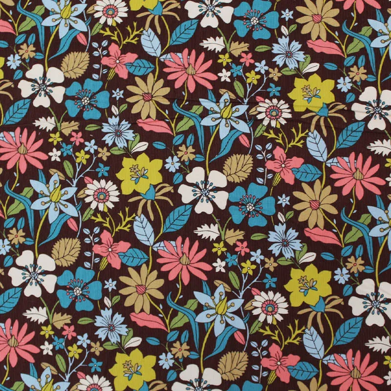 Floral Dressmaking Corduroy - Brown - Balcony Garden