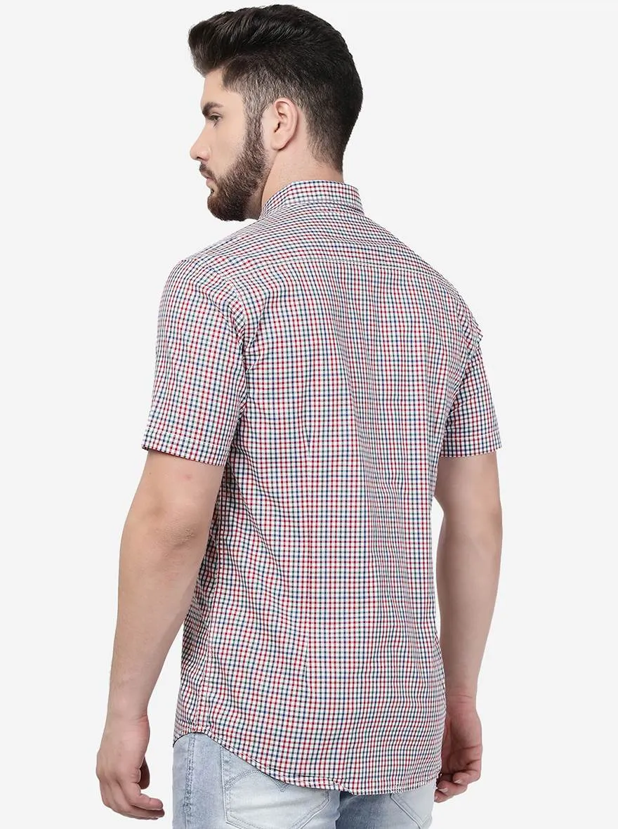 Garnet Red Checked Slim Fit Casual Shirt | JadeBlue