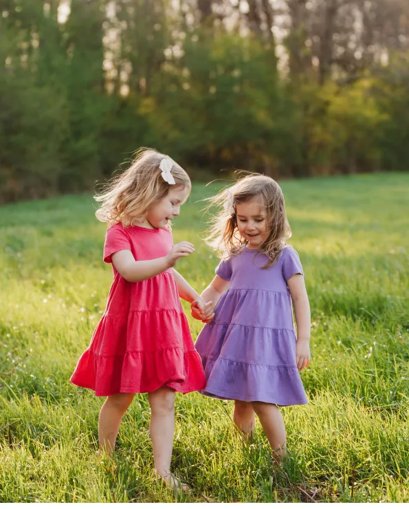 Girls Soft Cotton Jersey Short Sleeve Tiered Dress | Yellow