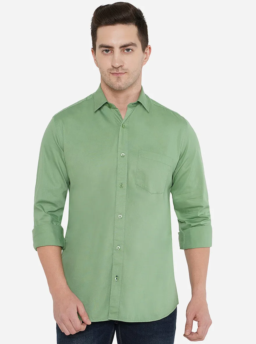 Green Solid Smart Fit Casual Shirt | Greenfibre