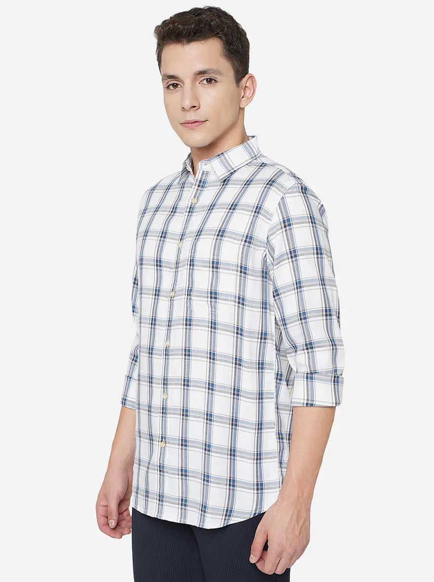 Grey & Blue Checked Slim Fit Semi Casual Shirt | JadeBlue