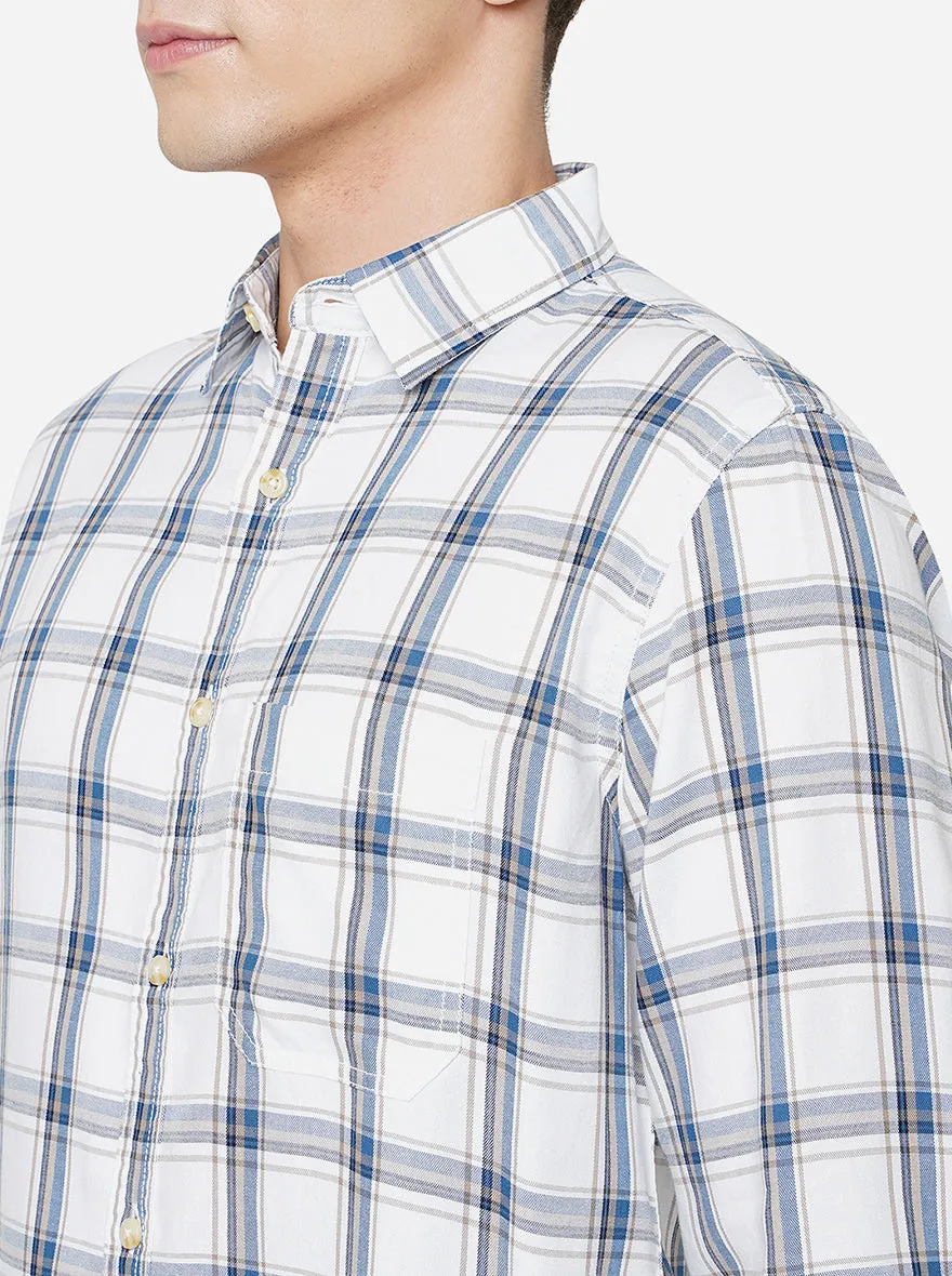 Grey & Blue Checked Slim Fit Semi Casual Shirt | JadeBlue