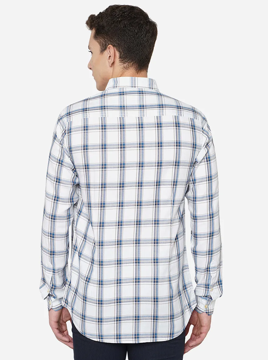 Grey & Blue Checked Slim Fit Semi Casual Shirt | JadeBlue