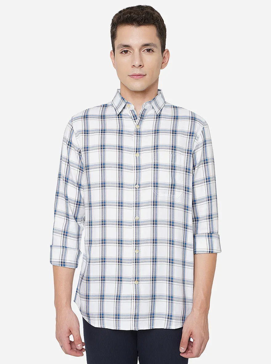 Grey & Blue Checked Slim Fit Semi Casual Shirt | JadeBlue