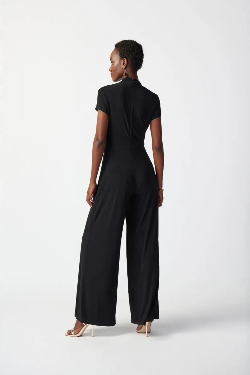 Joseph Ribkoff Black Wrap Front Short Sleeve Wide Leg Jumpsuit 241139