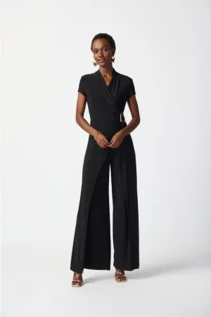 Joseph Ribkoff Black Wrap Front Short Sleeve Wide Leg Jumpsuit 241139