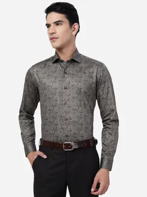 Khaki Printed Slim Fit Party Wear Shirt | JB Studio