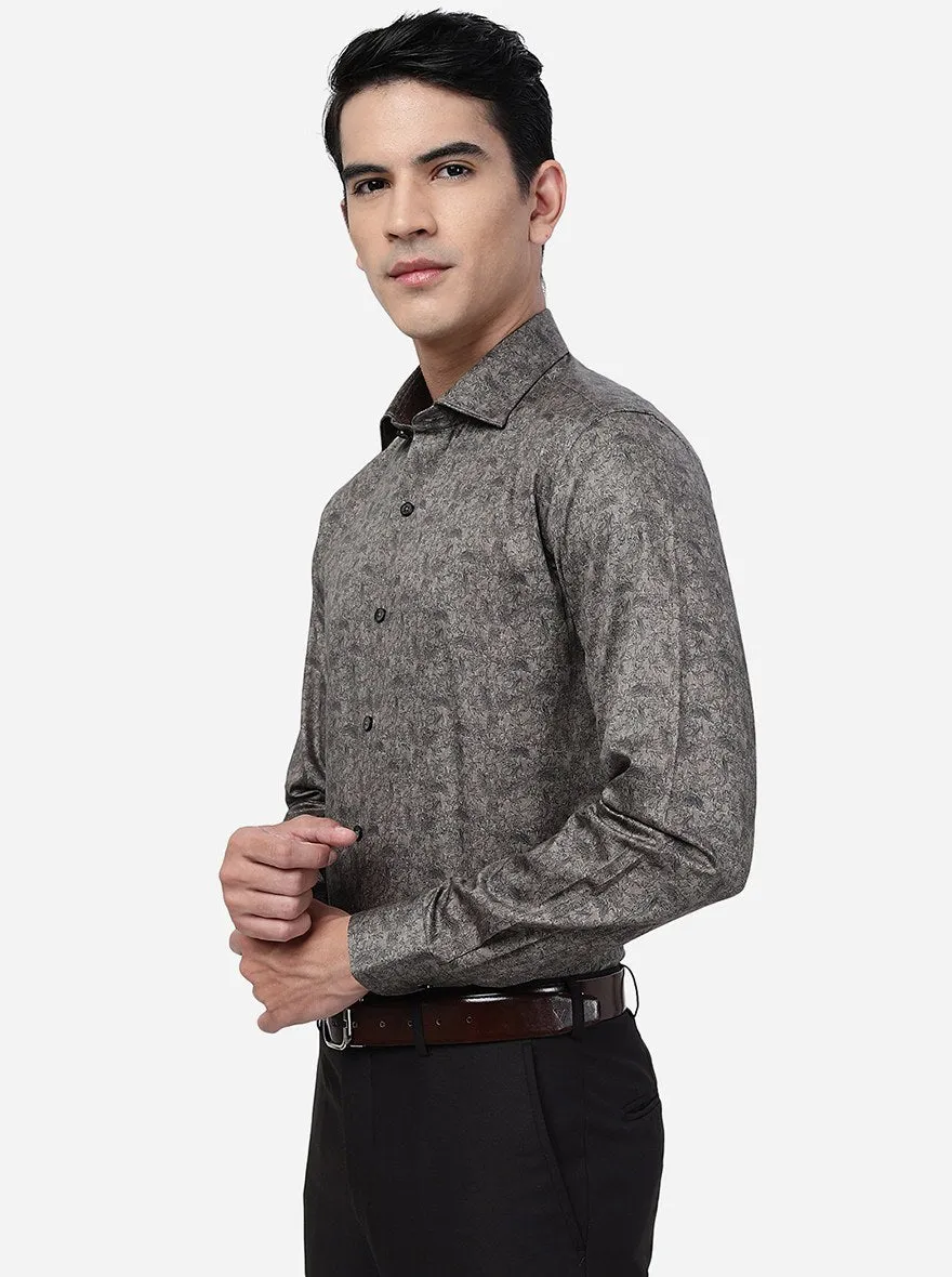 Khaki Printed Slim Fit Party Wear Shirt | JB Studio