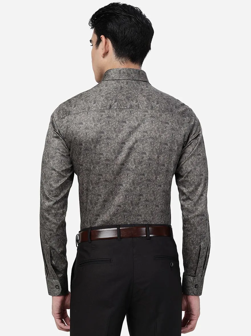 Khaki Printed Slim Fit Party Wear Shirt | JB Studio