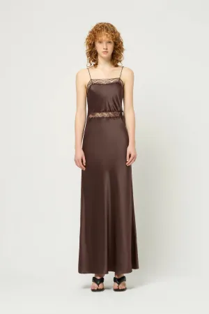 LACE TRIMMED MAXI - CHOCOLATE