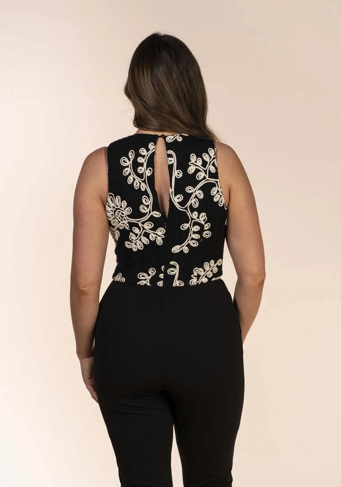 Lace Yoke Jumpsuit - Black