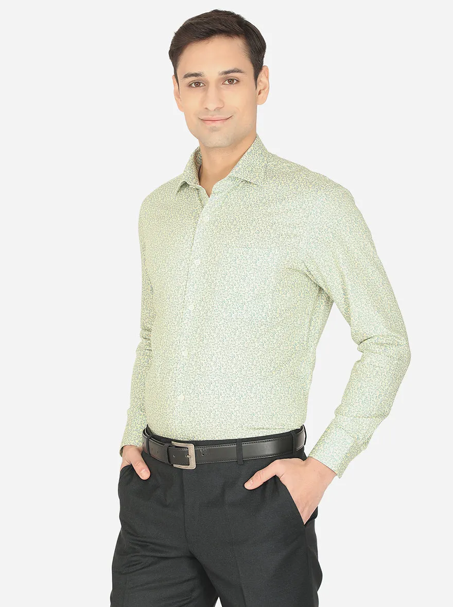 Lemon Green Printed Slim Fit Formal Shirt | Metal