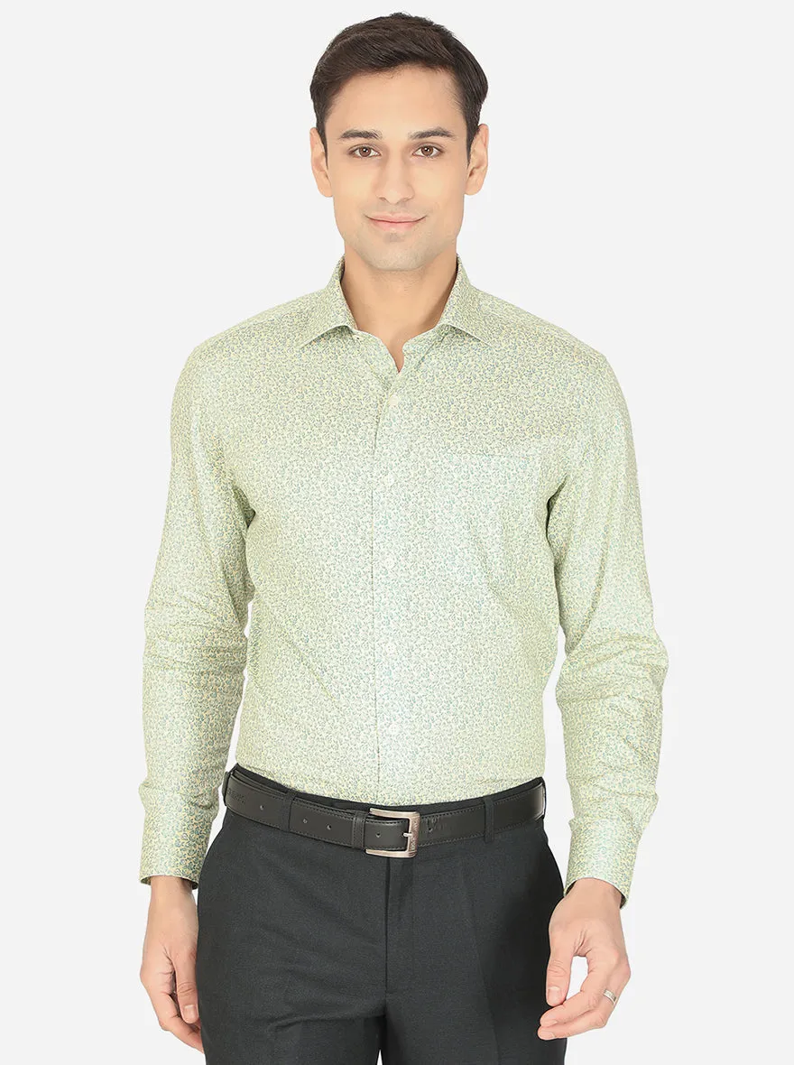 Lemon Green Printed Slim Fit Formal Shirt | Metal