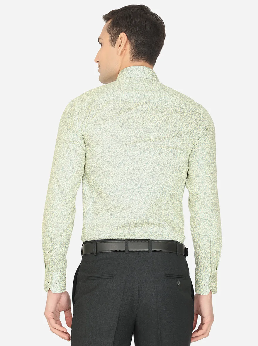 Lemon Green Printed Slim Fit Formal Shirt | Metal