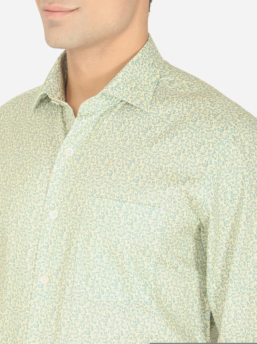 Lemon Green Printed Slim Fit Formal Shirt | Metal