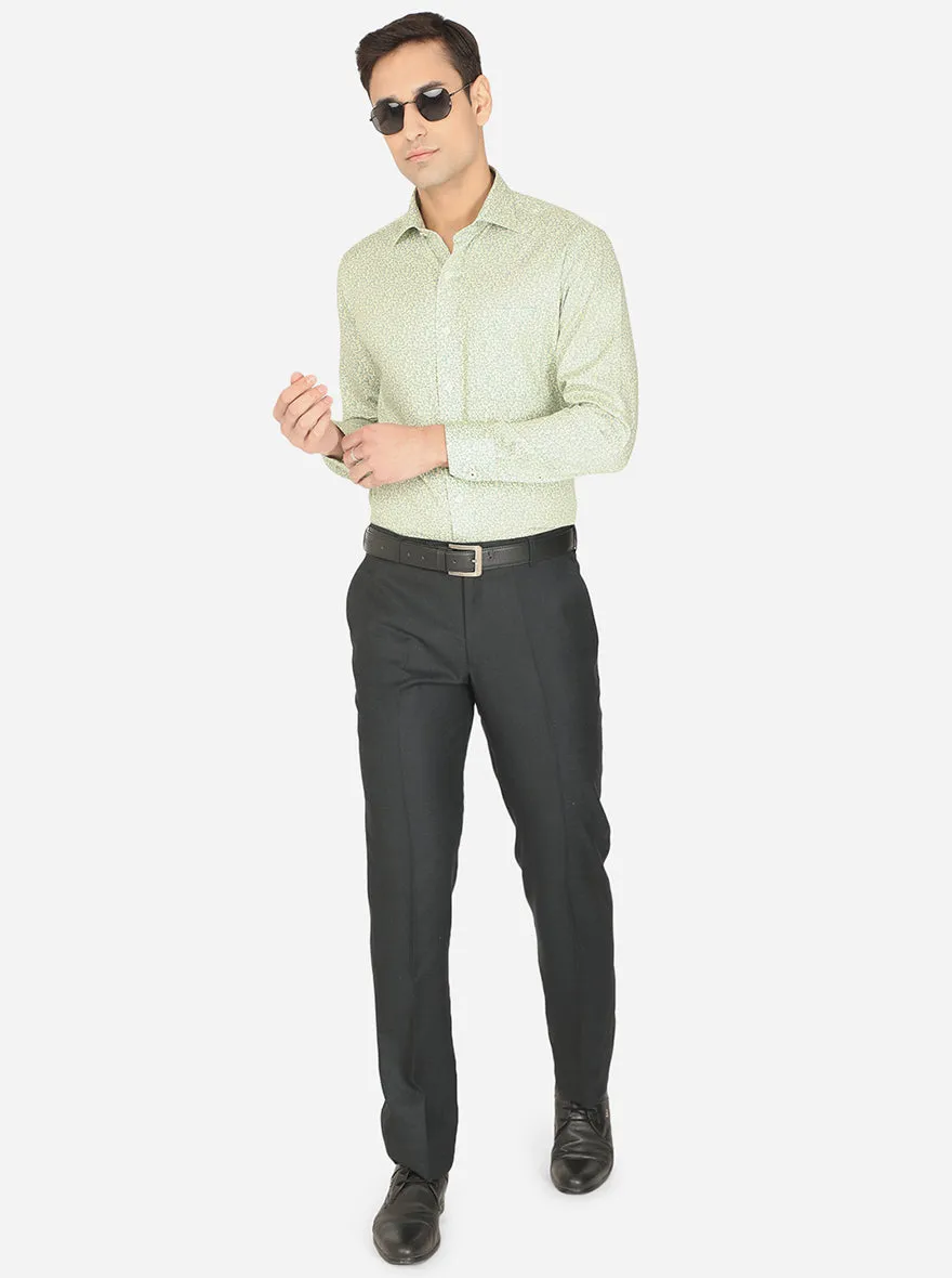 Lemon Green Printed Slim Fit Formal Shirt | Metal