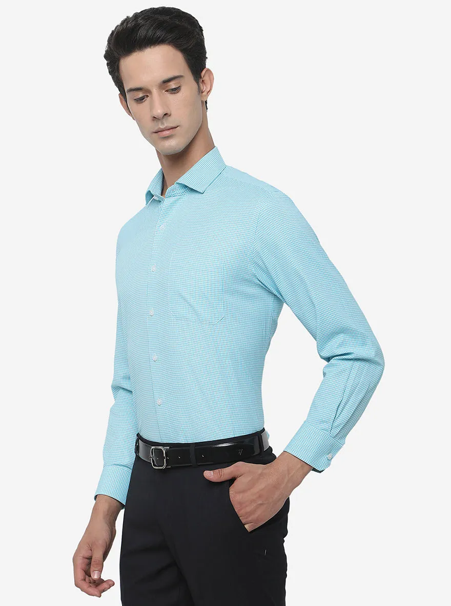 Light Blue Checked Regular Fit Formal Shirt | Greenfibre