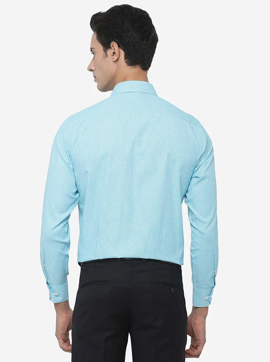 Light Blue Checked Regular Fit Formal Shirt | Greenfibre