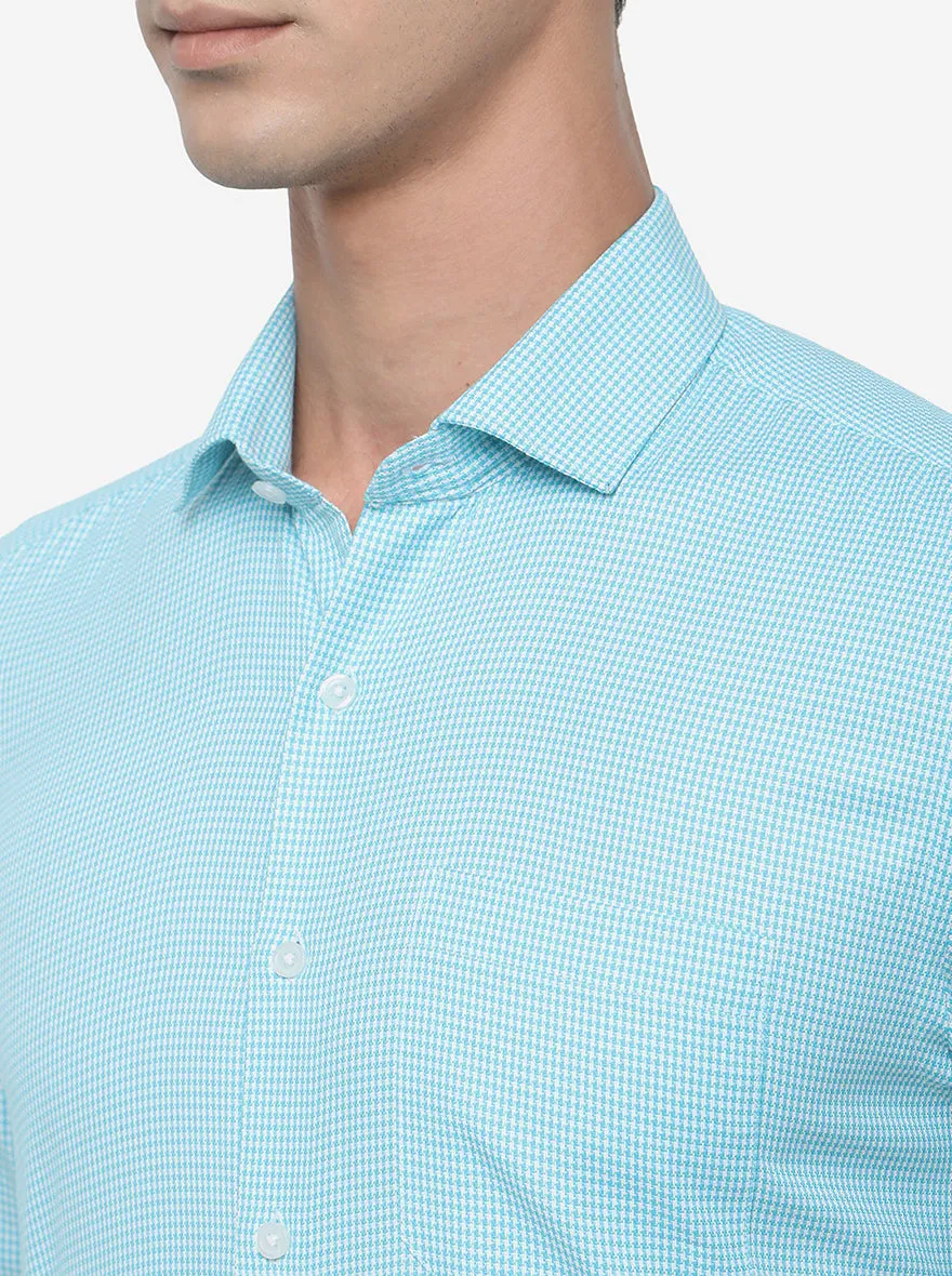 Light Blue Checked Regular Fit Formal Shirt | Greenfibre