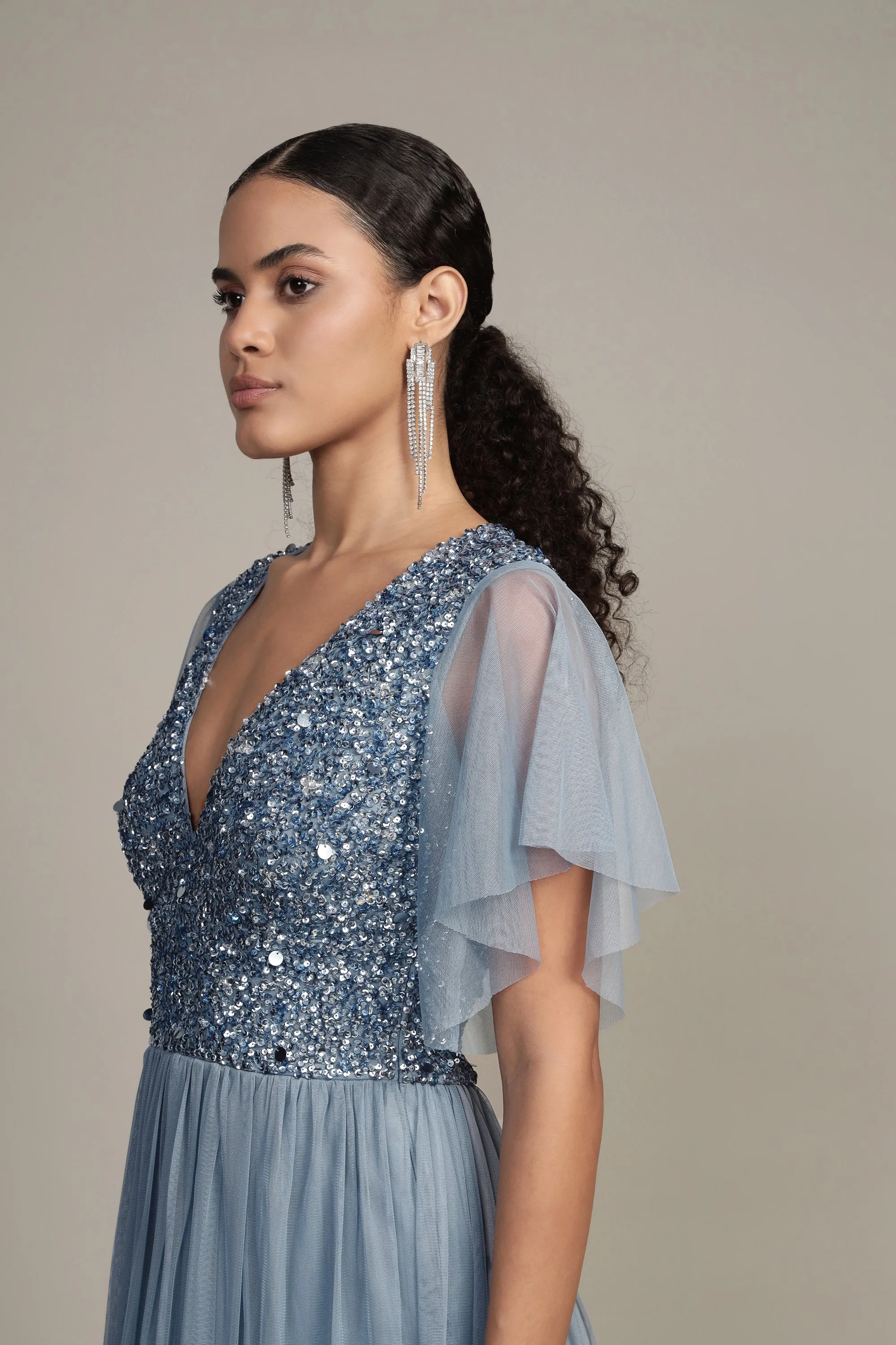 Maddie Embellished Midi in Dusty Blue