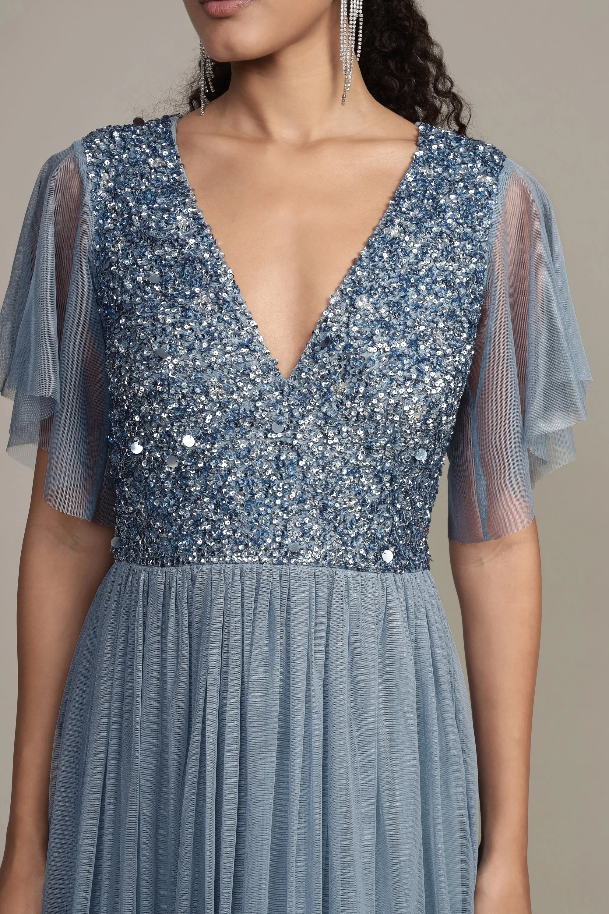 Maddie Embellished Midi in Dusty Blue