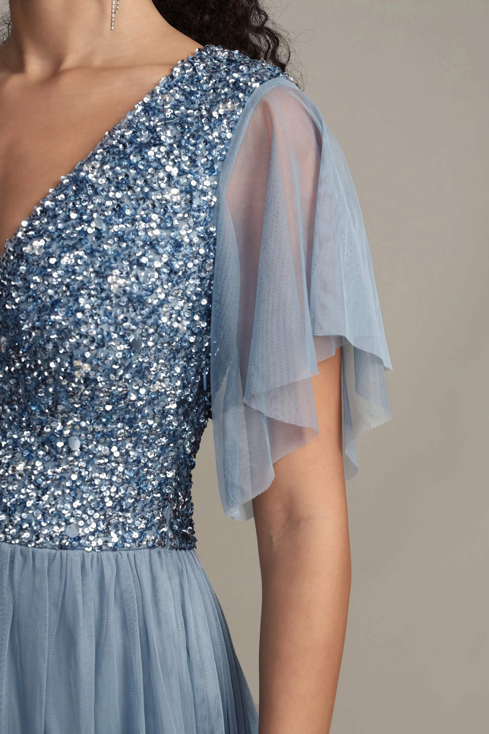 Maddie Embellished Midi in Dusty Blue