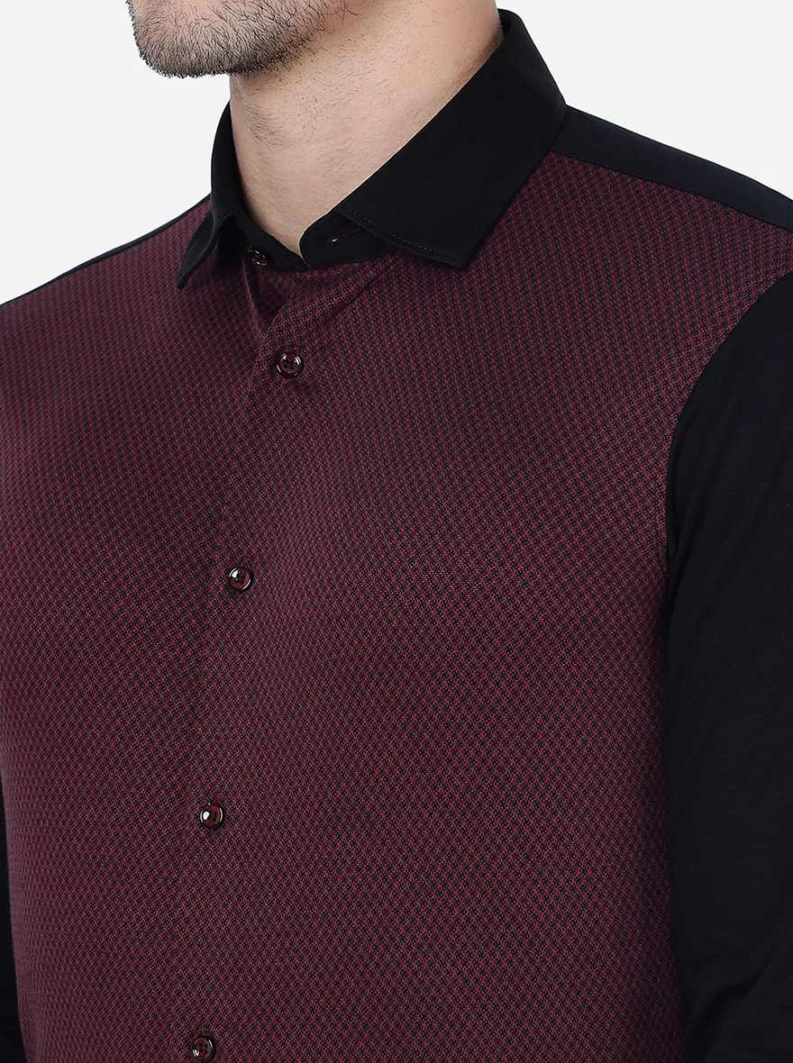 Maroon & Black Solid Slim Fit Party Wear Shirt | JB Studio