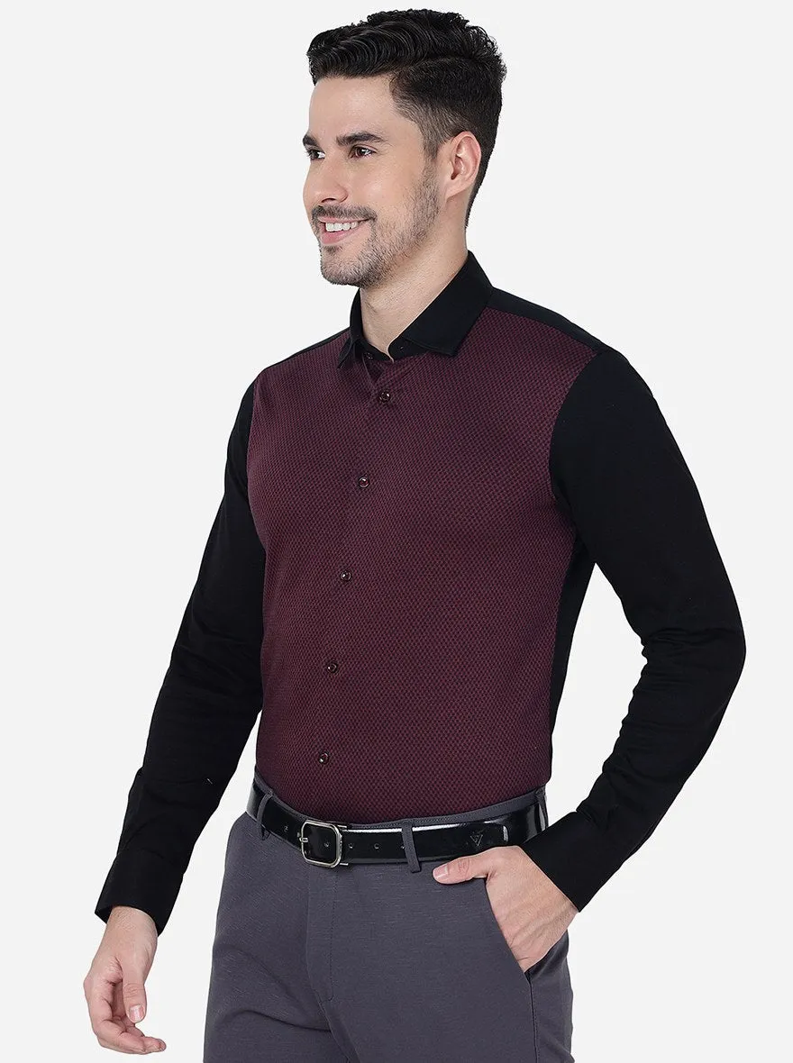 Maroon & Black Solid Slim Fit Party Wear Shirt | JB Studio