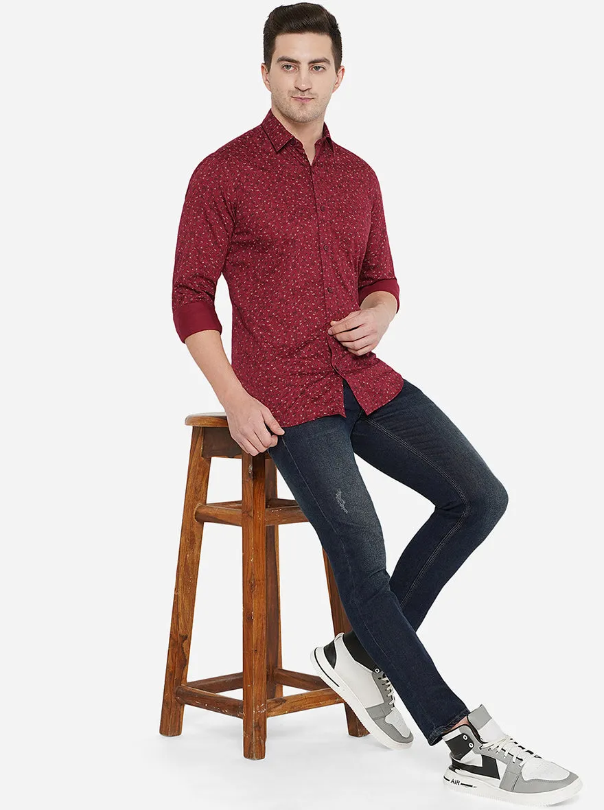 Maroon Printed Smart Fit Casual Shirt | Greenfibre