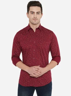 Maroon Printed Smart Fit Casual Shirt | Greenfibre