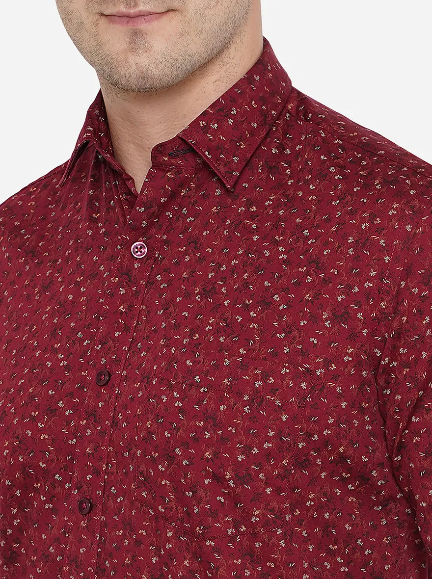 Maroon Printed Smart Fit Casual Shirt | Greenfibre