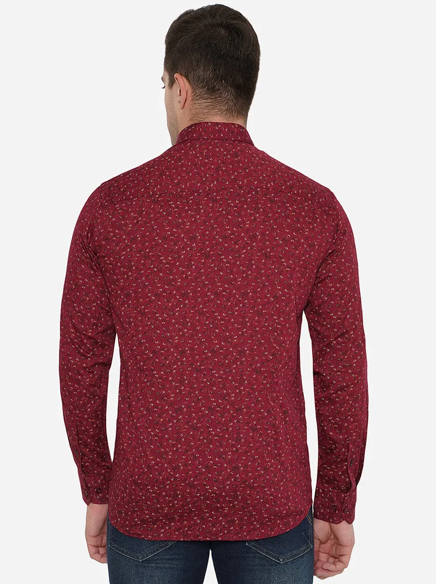 Maroon Printed Smart Fit Casual Shirt | Greenfibre