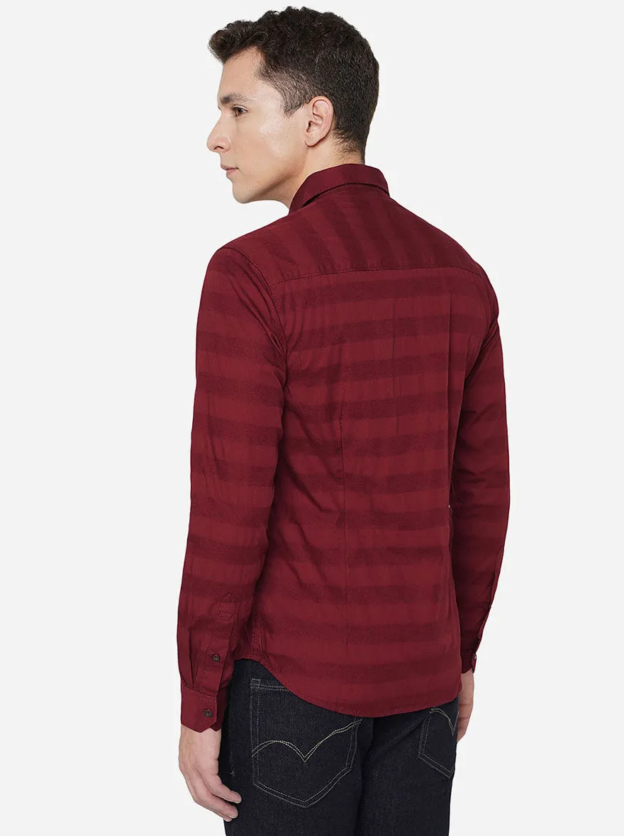 Maroon Striped Slim Fit Semi Casual Shirt | Greenfibre