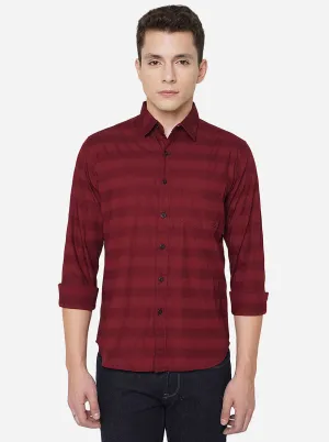 Maroon Striped Slim Fit Semi Casual Shirt | Greenfibre