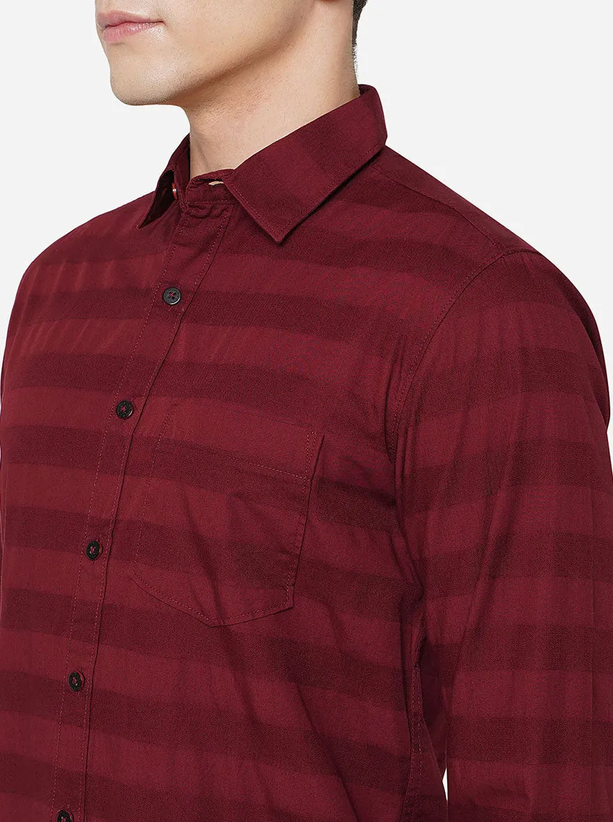 Maroon Striped Slim Fit Semi Casual Shirt | Greenfibre