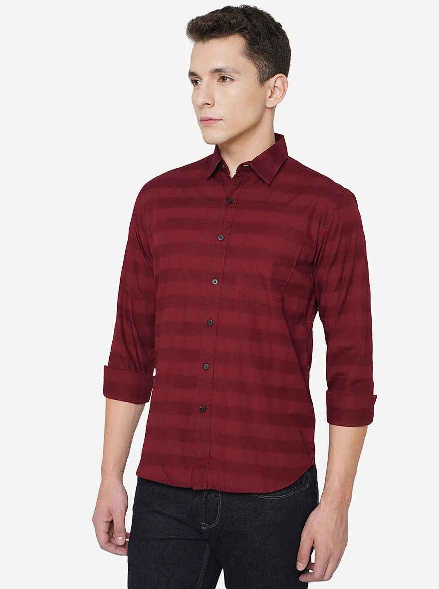 Maroon Striped Slim Fit Semi Casual Shirt | Greenfibre