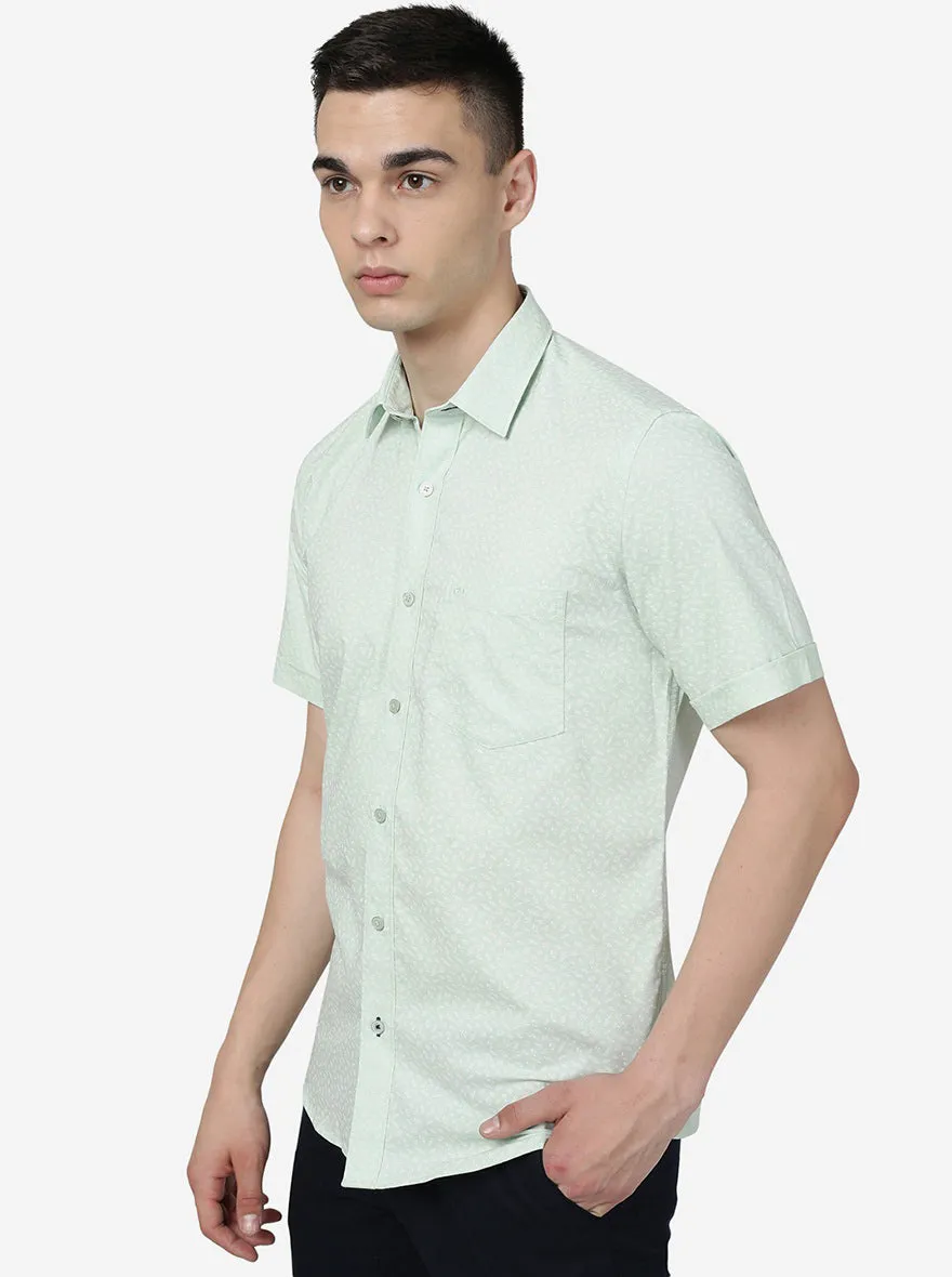 Meadow Mist Printed Slim Fit Semi Casual Shirt | JadeBlue