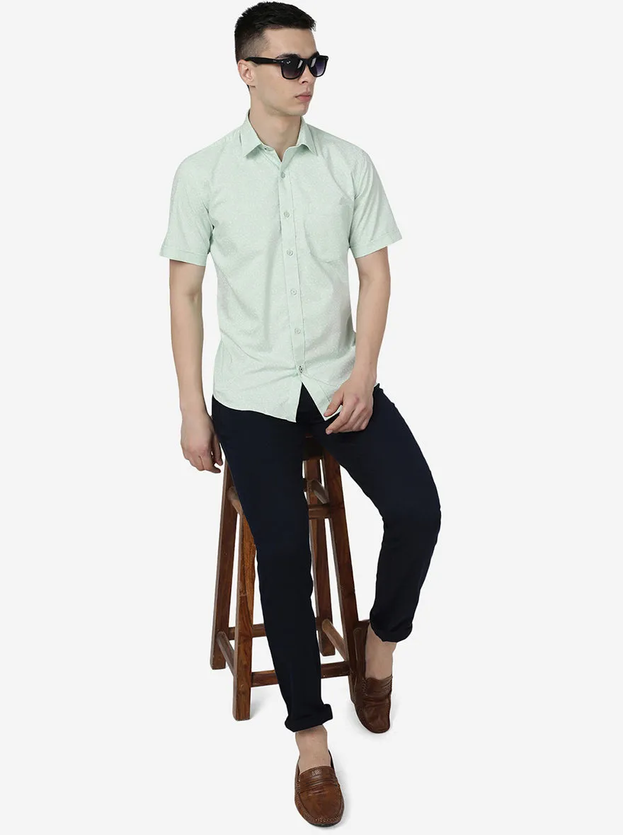 Meadow Mist Printed Slim Fit Semi Casual Shirt | JadeBlue