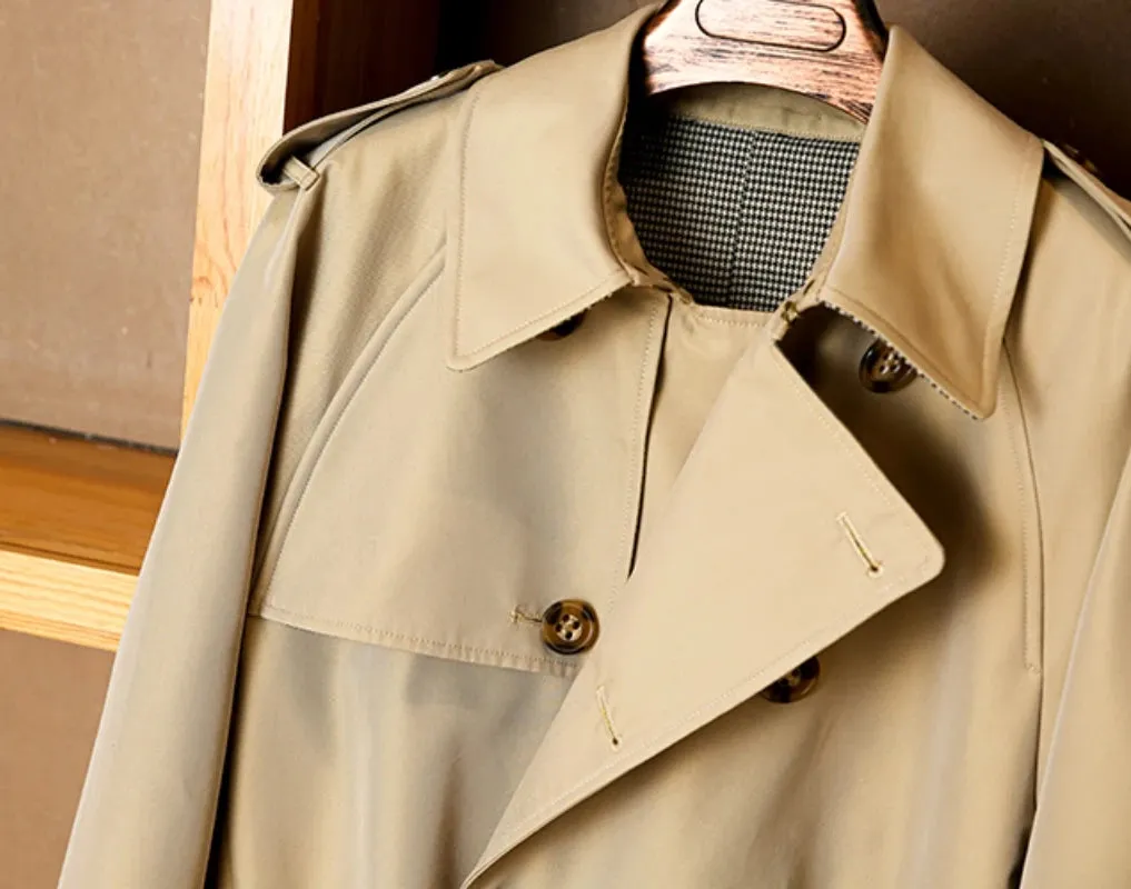 Men's Mid-length Double Breasted Trench Coat - Vintage Military Style