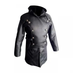 Mens Trench Coat Black Leather Steampunk Gothic Matrix (T26)