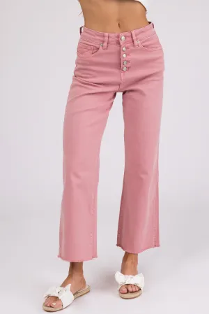 Mica Denim Baby Pink Wide Leg Button Fly Jeans